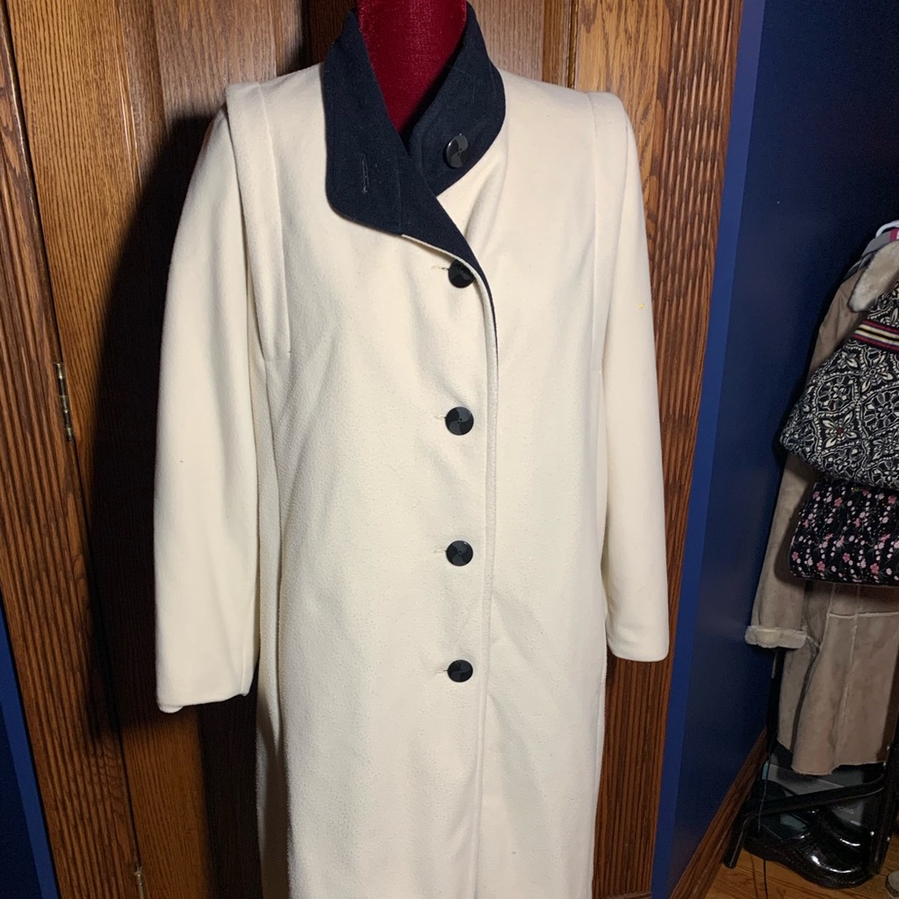 Cream and Navy Blue Coat.  Size S